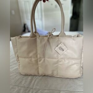 Ulta Beauty Cream Off White Nylon Puffer Shoulder Tote Bag NWT  Limited Edition